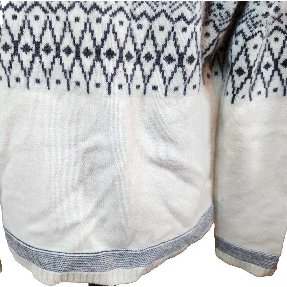Obermeyer Fair Isle Cardigan Sweater Womens Medium Lambswool Ivory‎ Y2K Top Vtg